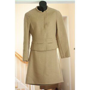 PRADA Tan Wool Two-Piece Skirt Suit
